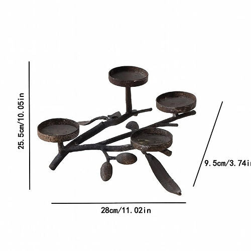 פמוט ענף ברזל בעבודת יד – מנורת קנים כפרית מינימליסטית – מרכז שולחן מתכת מודרני