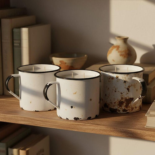 Vintage enamel mug – hand-poured soy wax – clean and soothing scent – ​​country home design 