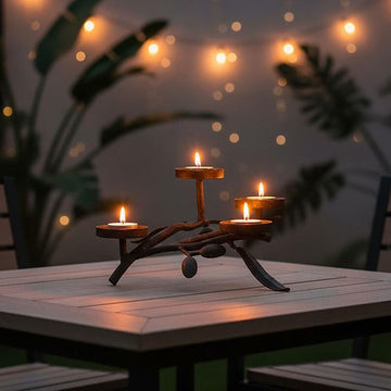 handcrafted iron branch candle holder – minimalist rustic candelabra – modern metal centerpiece