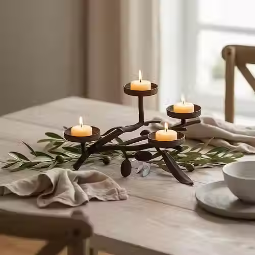 Handmade Iron Branch Candlestick – Minimalist Rustic Cane Lamp