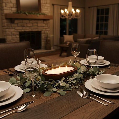 Large rustic wooden bowl candle: Scented soy candle with three burning wicks