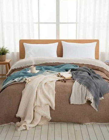Queen size muslin throw blanket – soft 4-layer gauze cotton – breathable turkish muslin