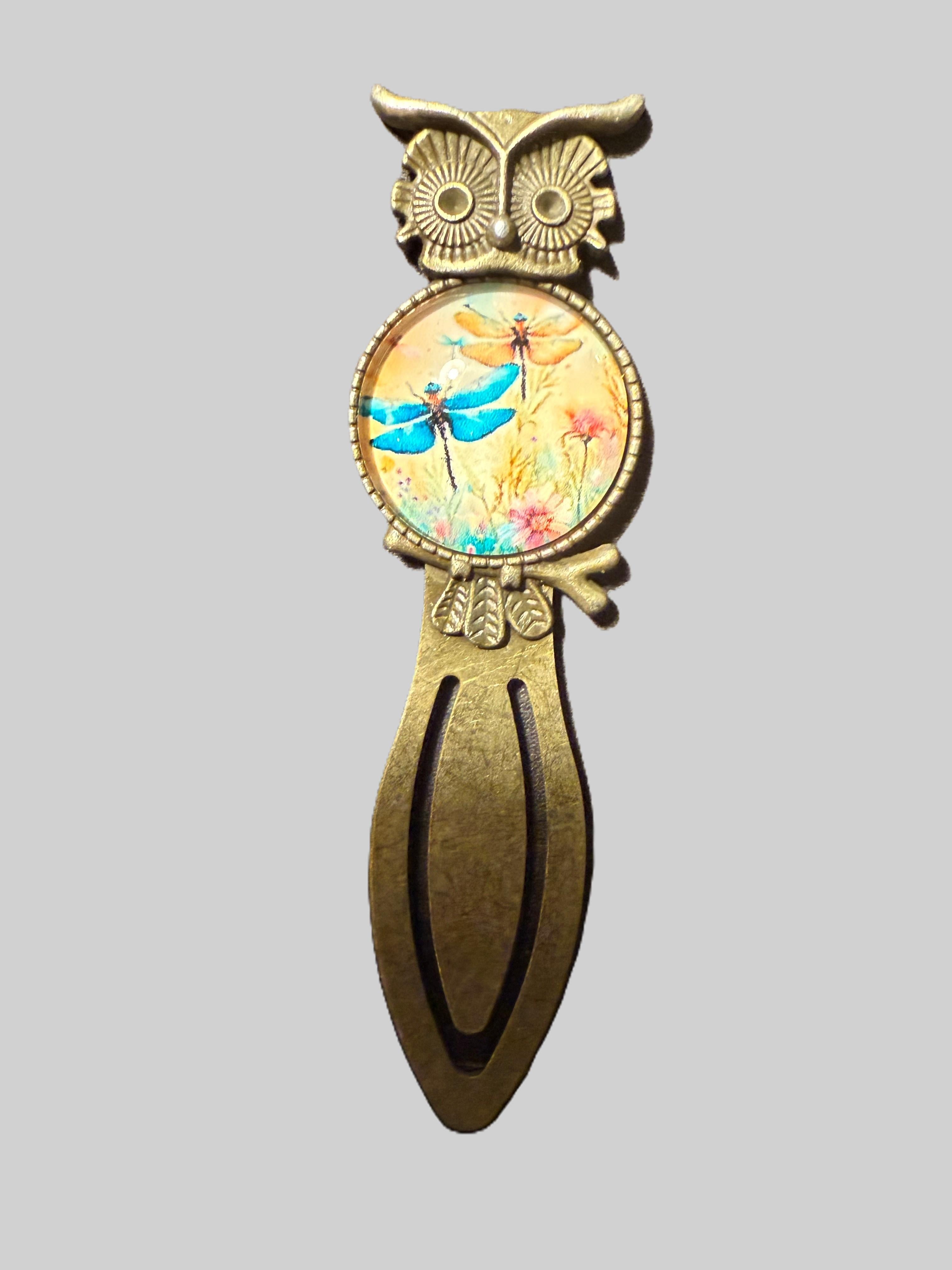Vintage style owl and butterfly bookmark – metal with antique bronze finish