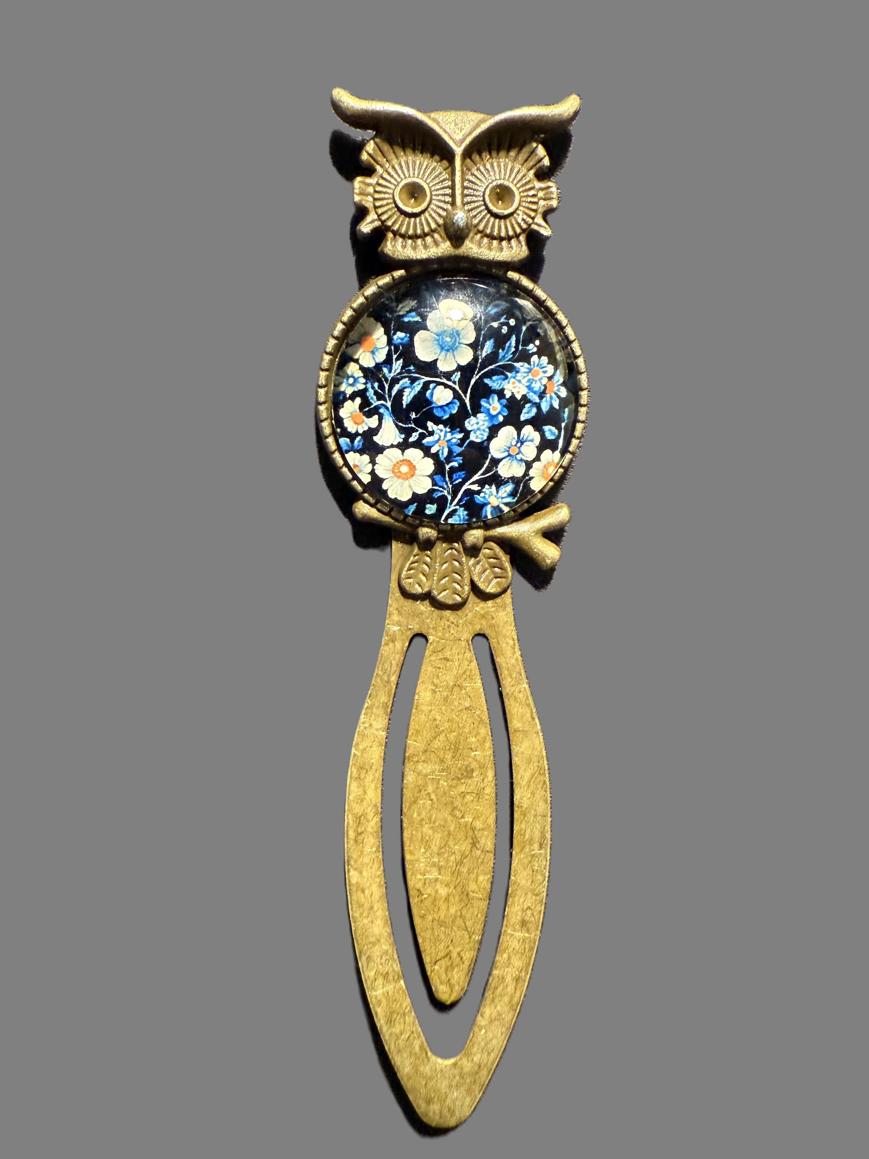 Vintage style owl and flower bookmark – metal with antique bronze finish