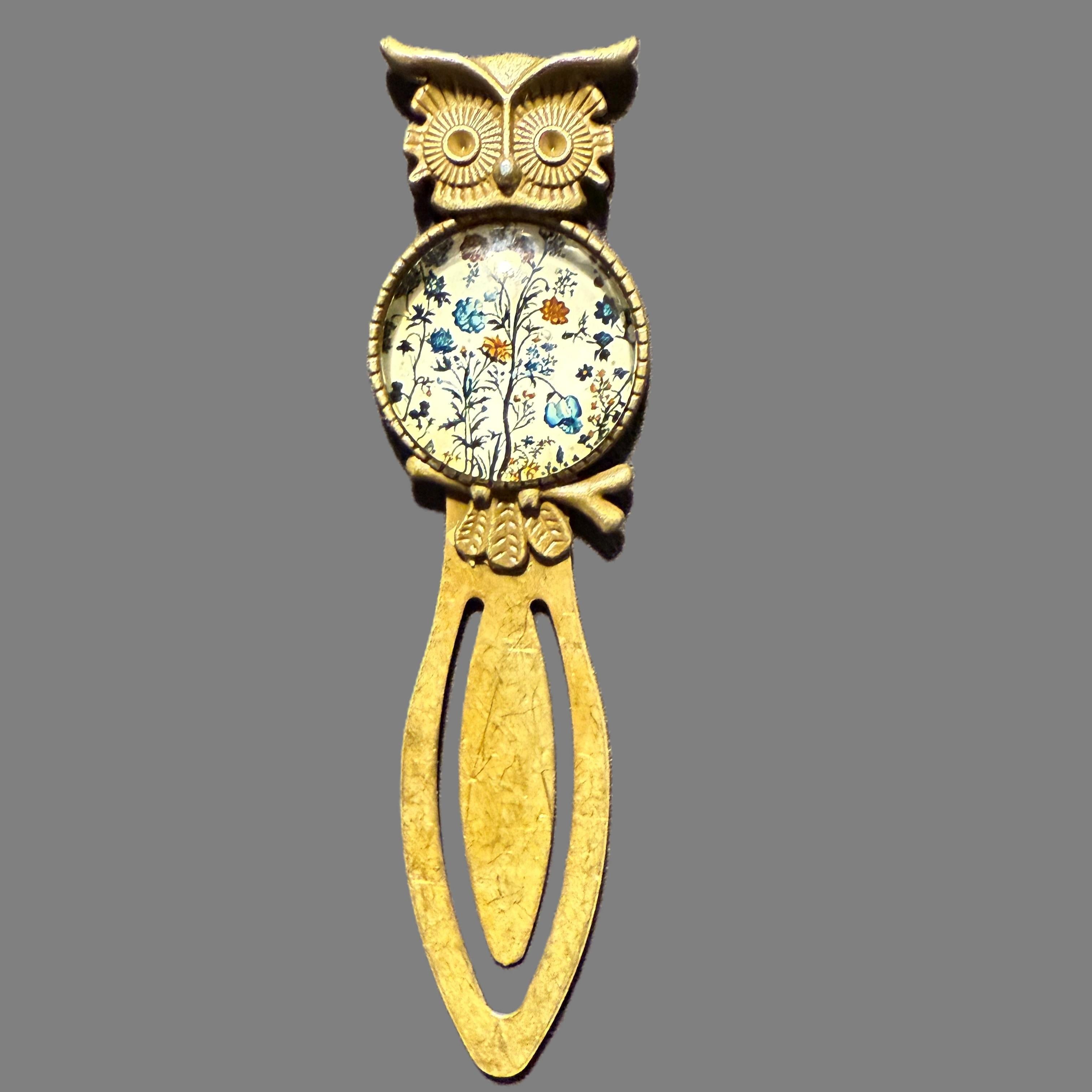 Vintage style owl and flower bookmark – metal with antique bronze finish