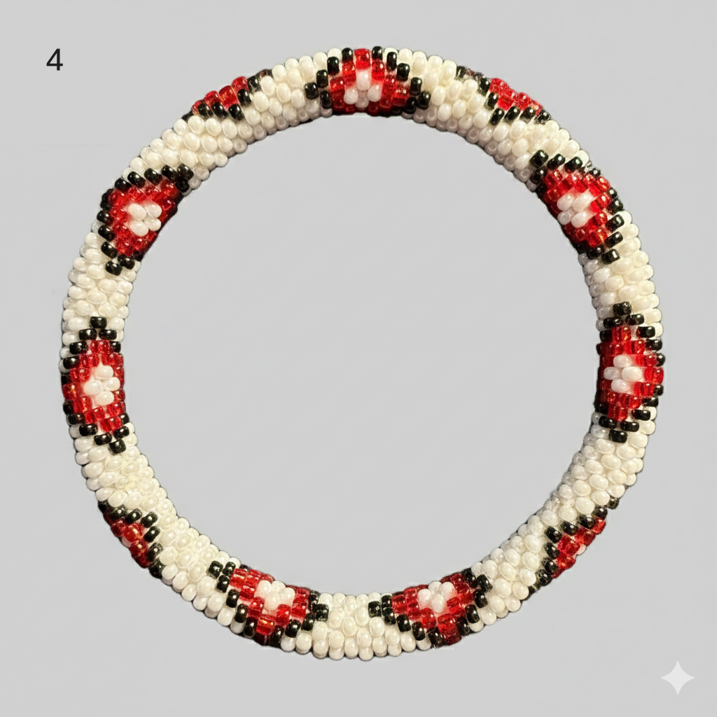 A selection of beaded bracelets from Nepal, handmade in black and red