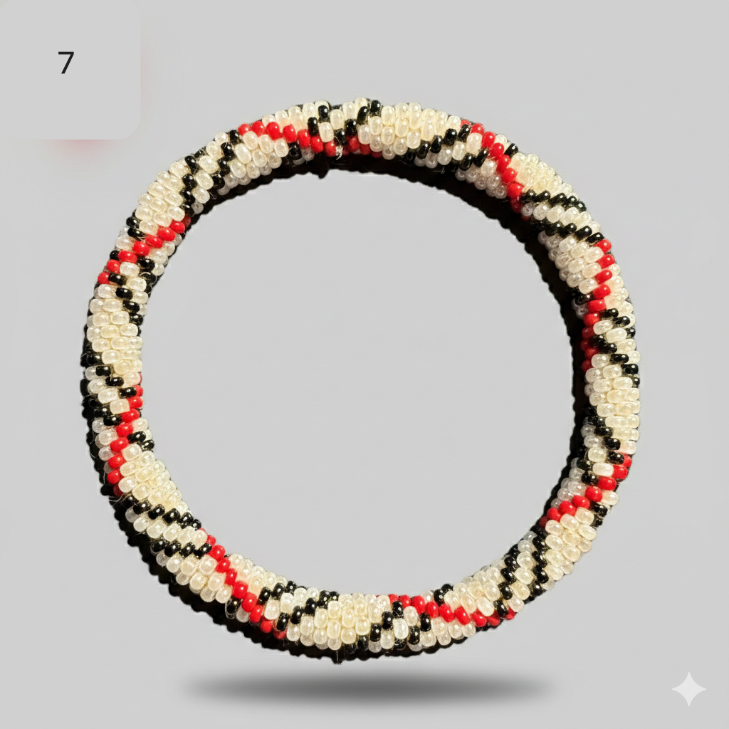 A selection of beaded bracelets from Nepal, handmade in black and red