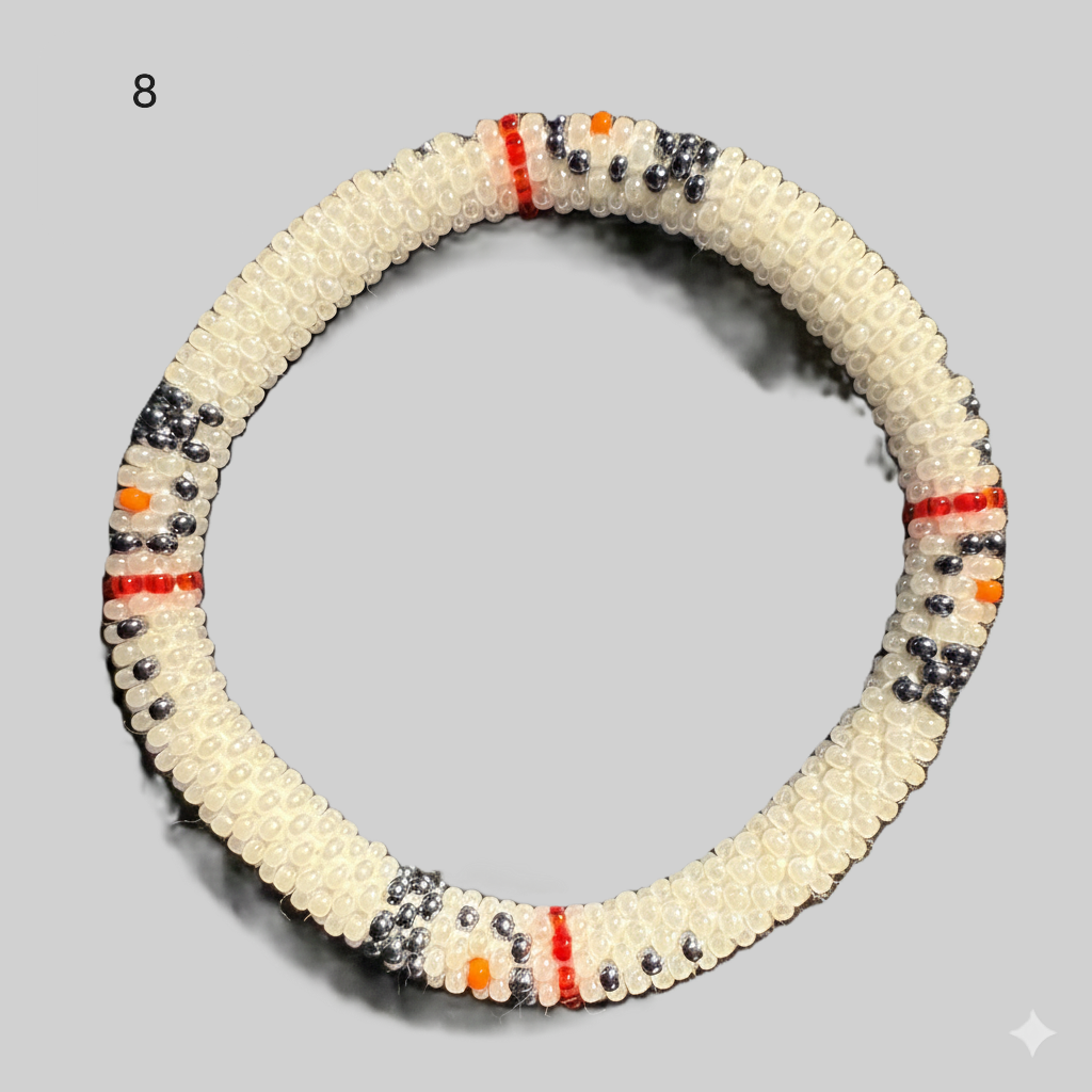 A selection of beaded bracelets from Nepal, handmade in black and red