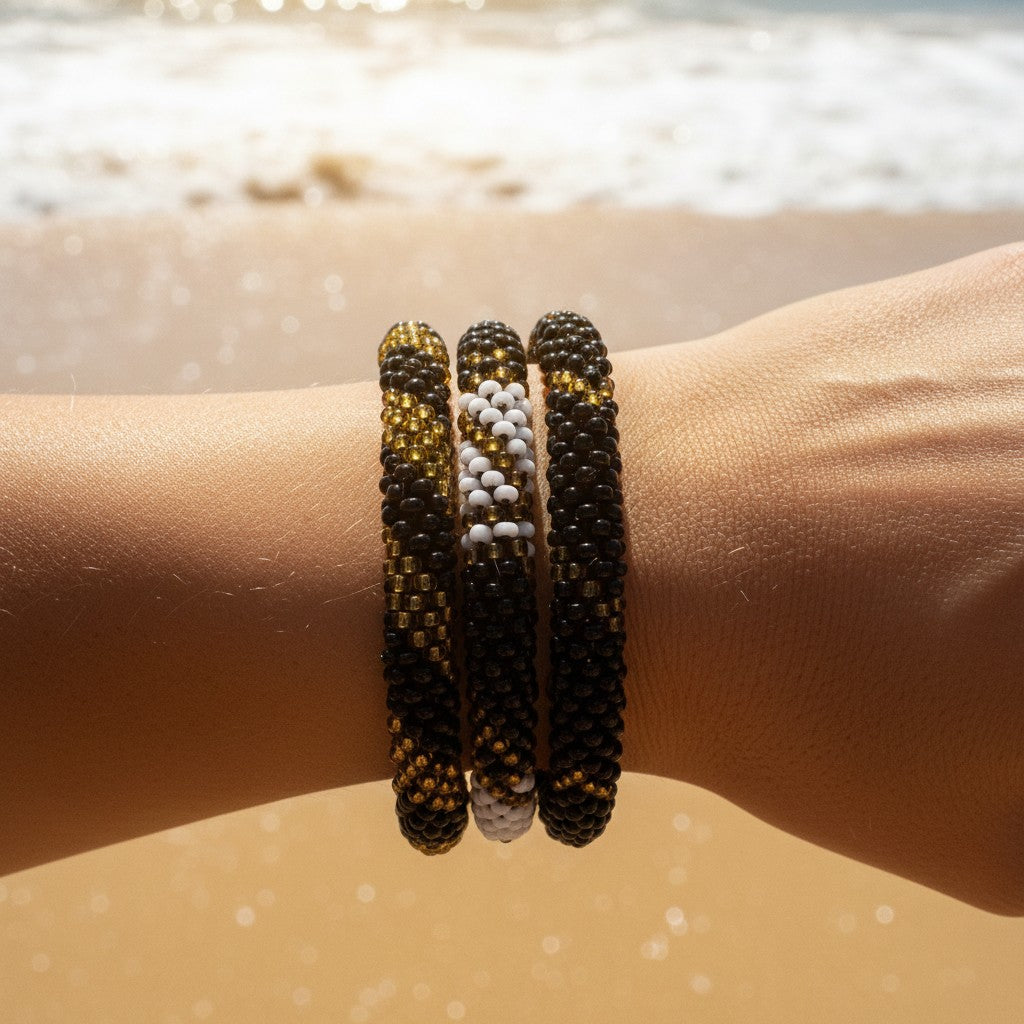 סט של 3 צמידים מחרוזים מנפאל • צמידים בעבודת יד מנפאל