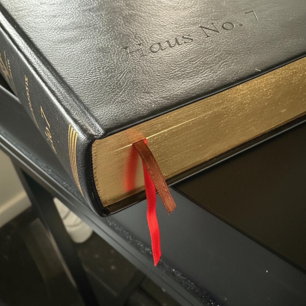 Vintage-style black leatherette journal with smooth pages and gold edges 