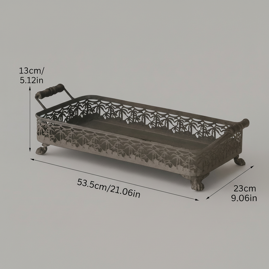 Polished Metal Lace Texture Tray – Vintage Style Decorative Table Centerpiece 