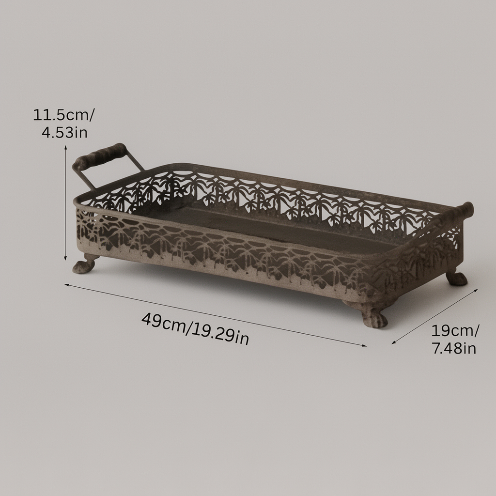 Polished Metal Lace Texture Tray – Vintage Style Decorative Table Centerpiece 