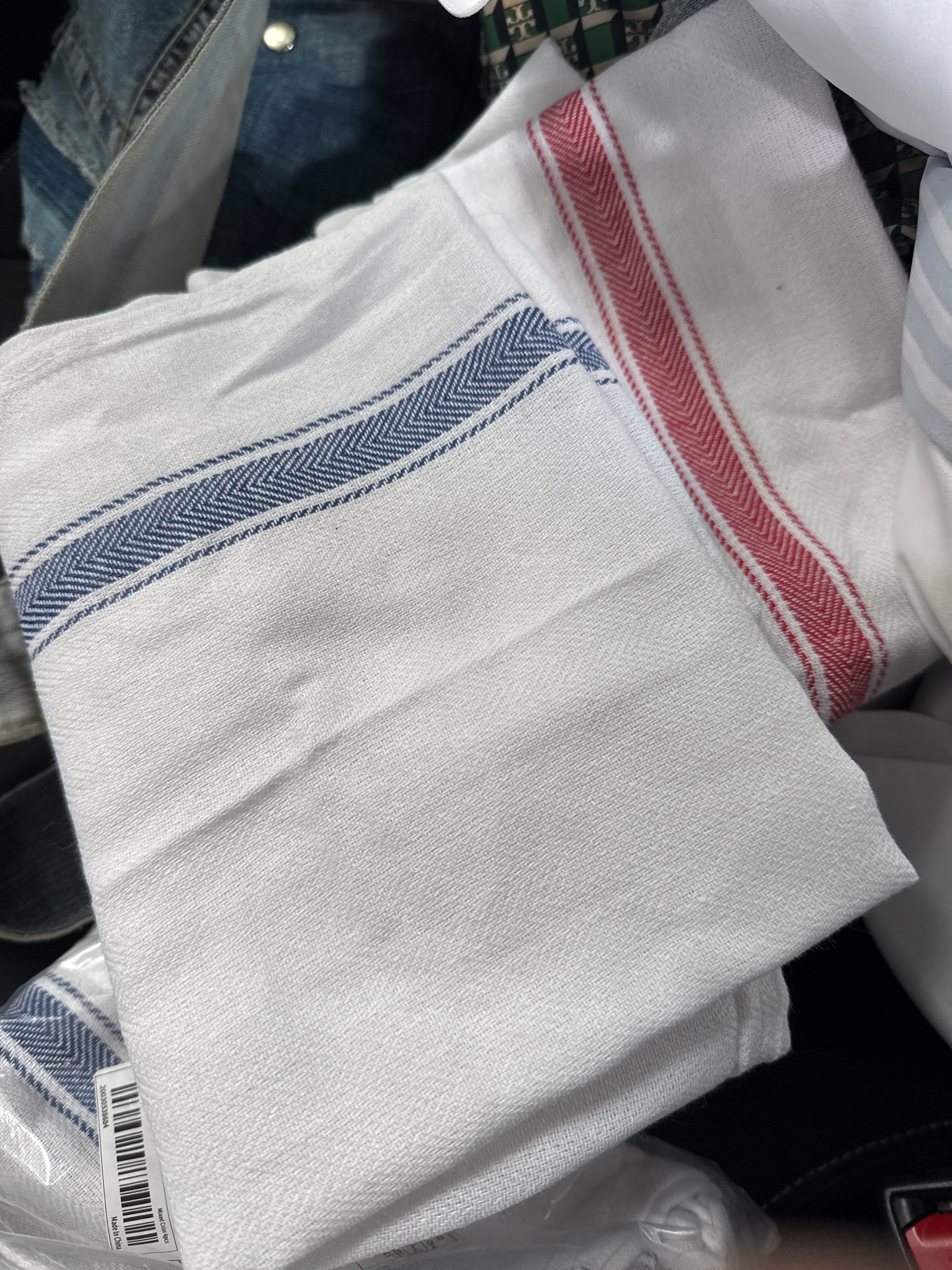 French Bistro Style Cotton Kitchen Towels – Red and Blue Stripes 