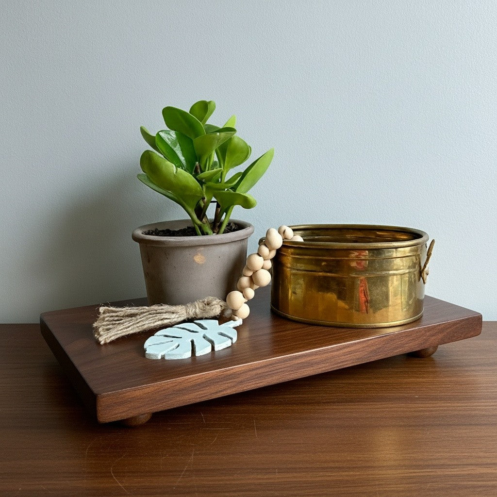 מגש הגשה מעץ אלון בעבודת יד – לוח בוצ'ר בלוק מלא – עיצוב מטבח כפרי מינימליסטי