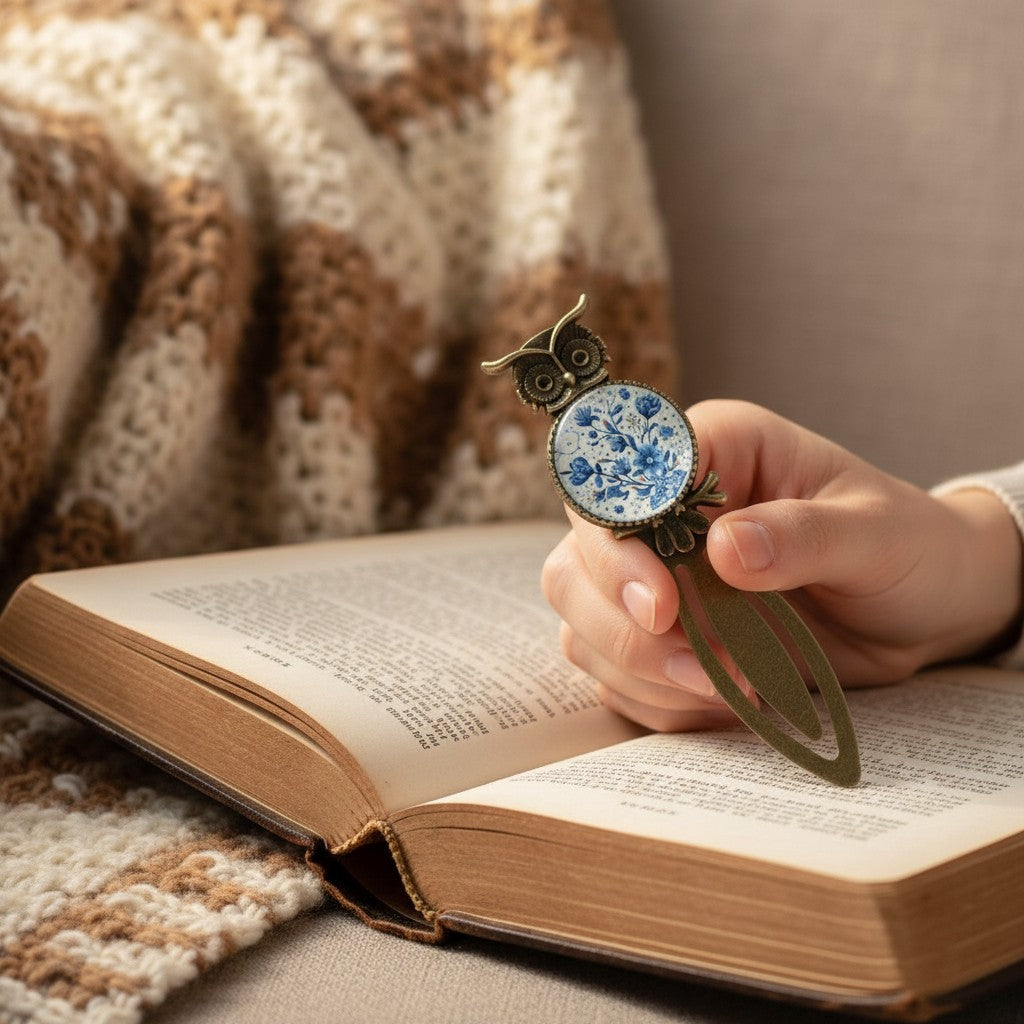 Vintage style owl and flower bookmark – metal with antique bronze finish