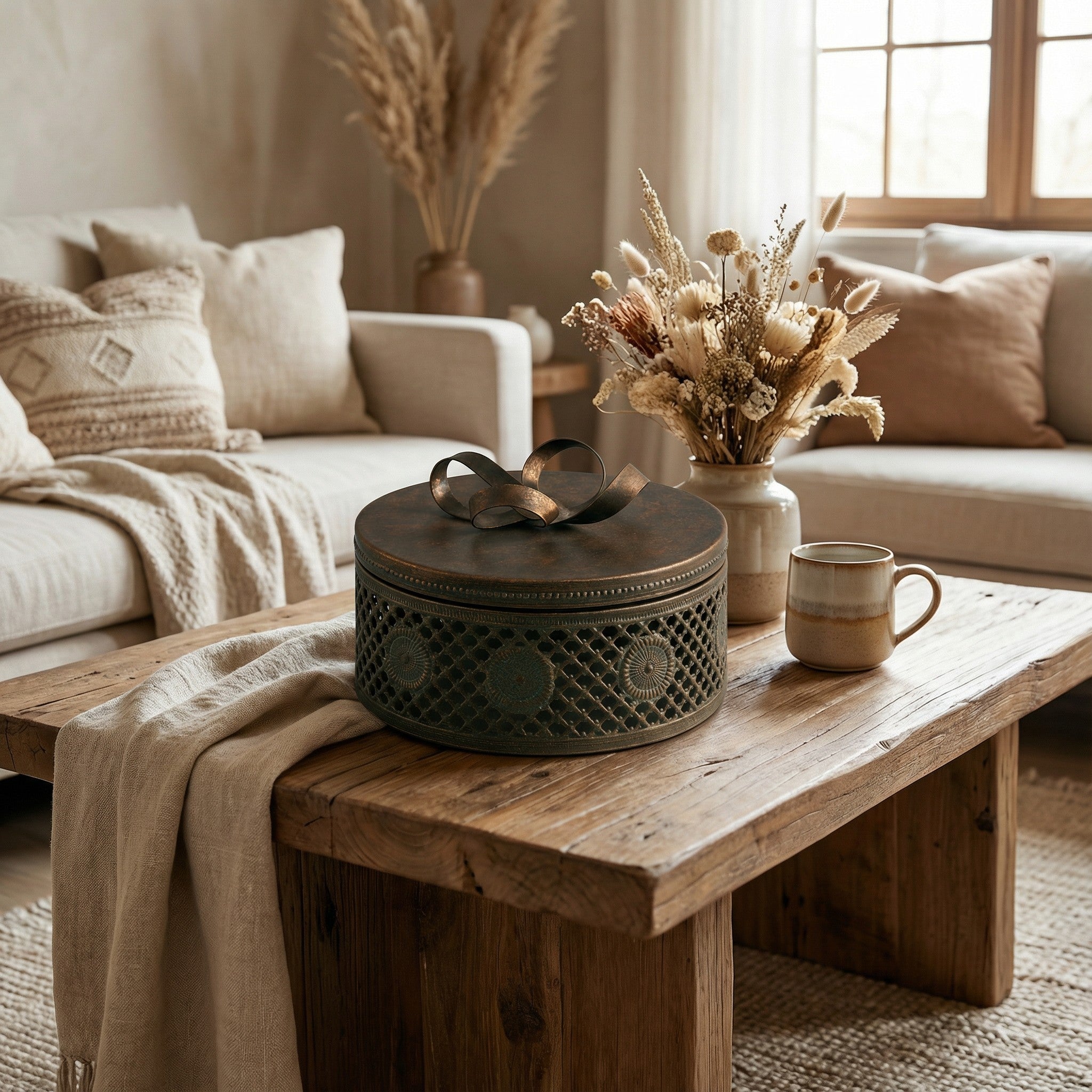 Tray with lid in vintage copper finish • Decorative storage box