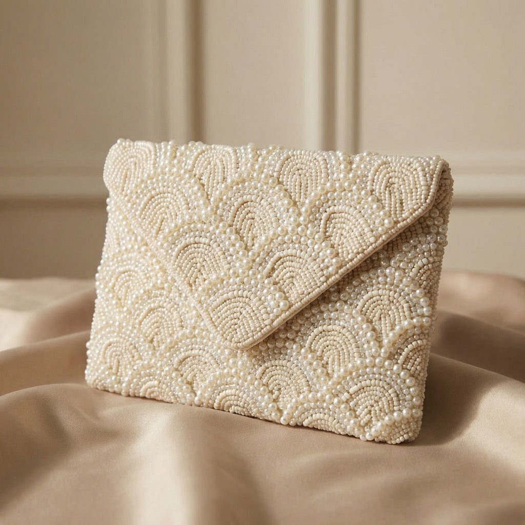 Ivory Pearl Beaded Clutch 