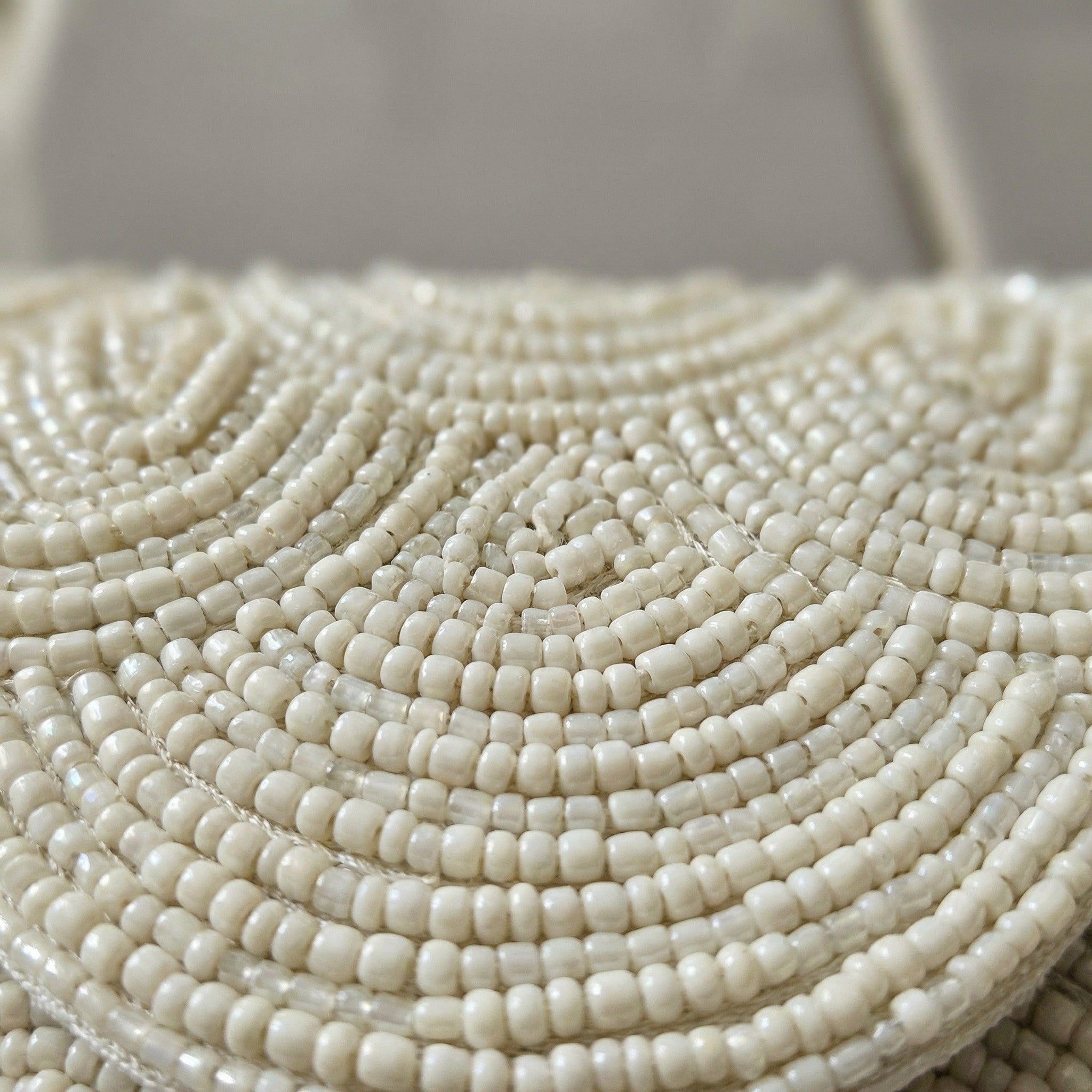 Handmade ivory beaded evening clutch | all over light beige beadwork