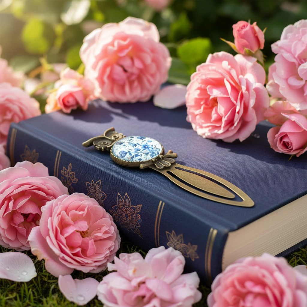 Vintage style owl and flower bookmark – metal with antique bronze finish