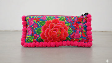 Embroidered Toiletry Bag | Floral Cosmetic Pouch | Zippered Fabric Clutch | Handmade Travel Organizer