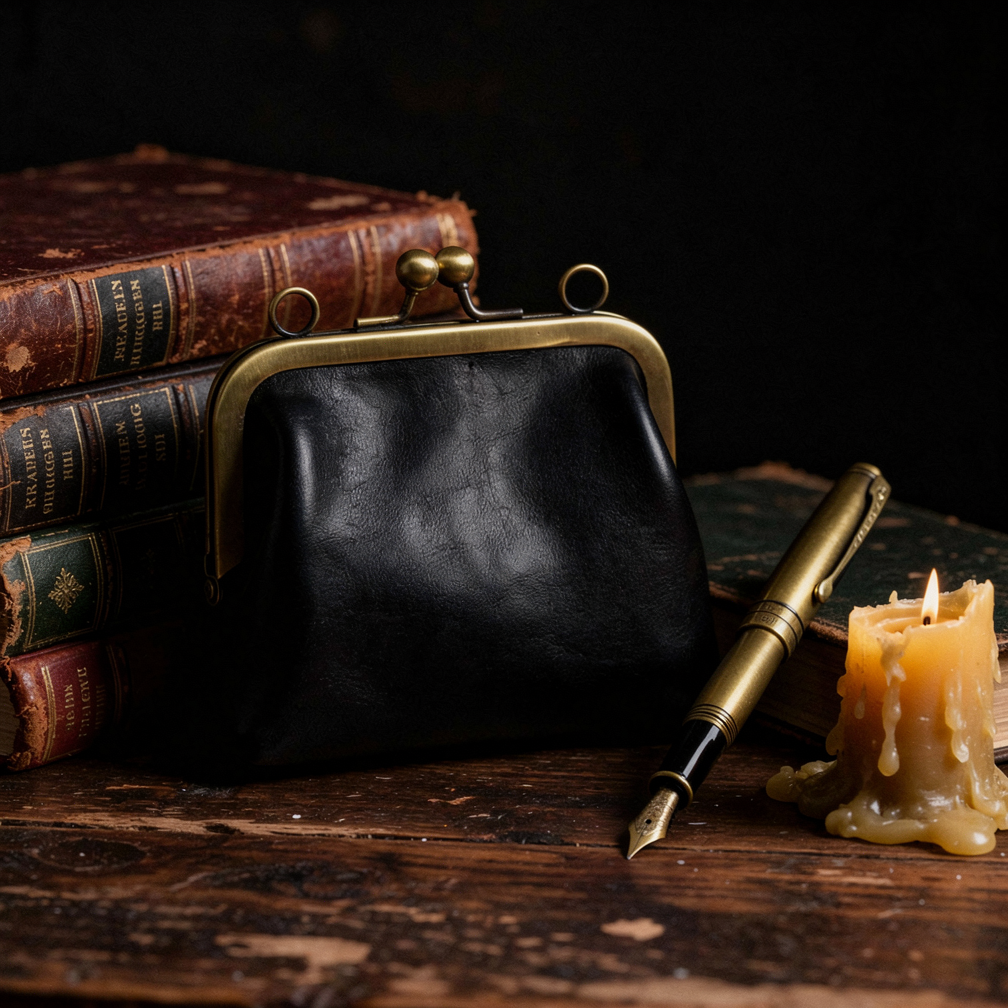 Vintage Black Leather Coin Purse - S