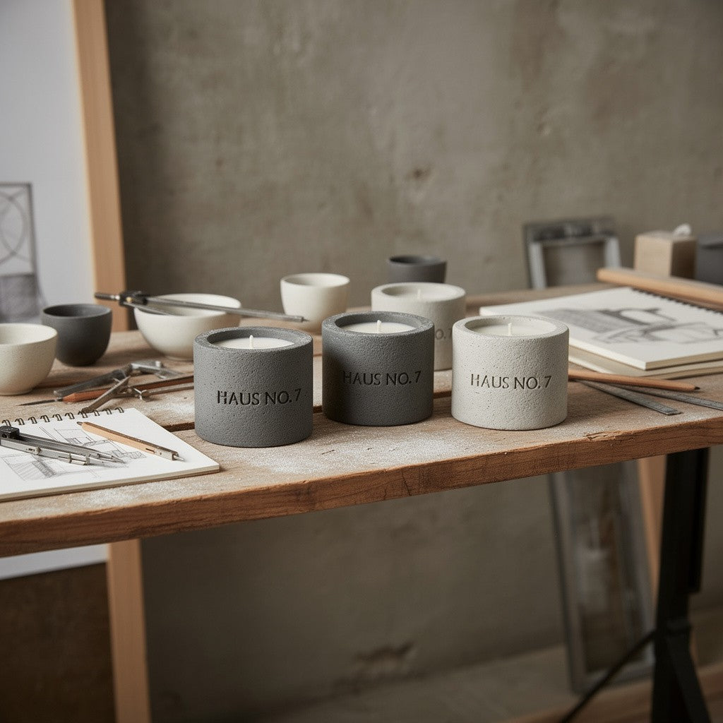 Handmade concrete candle, industrial scented candle 