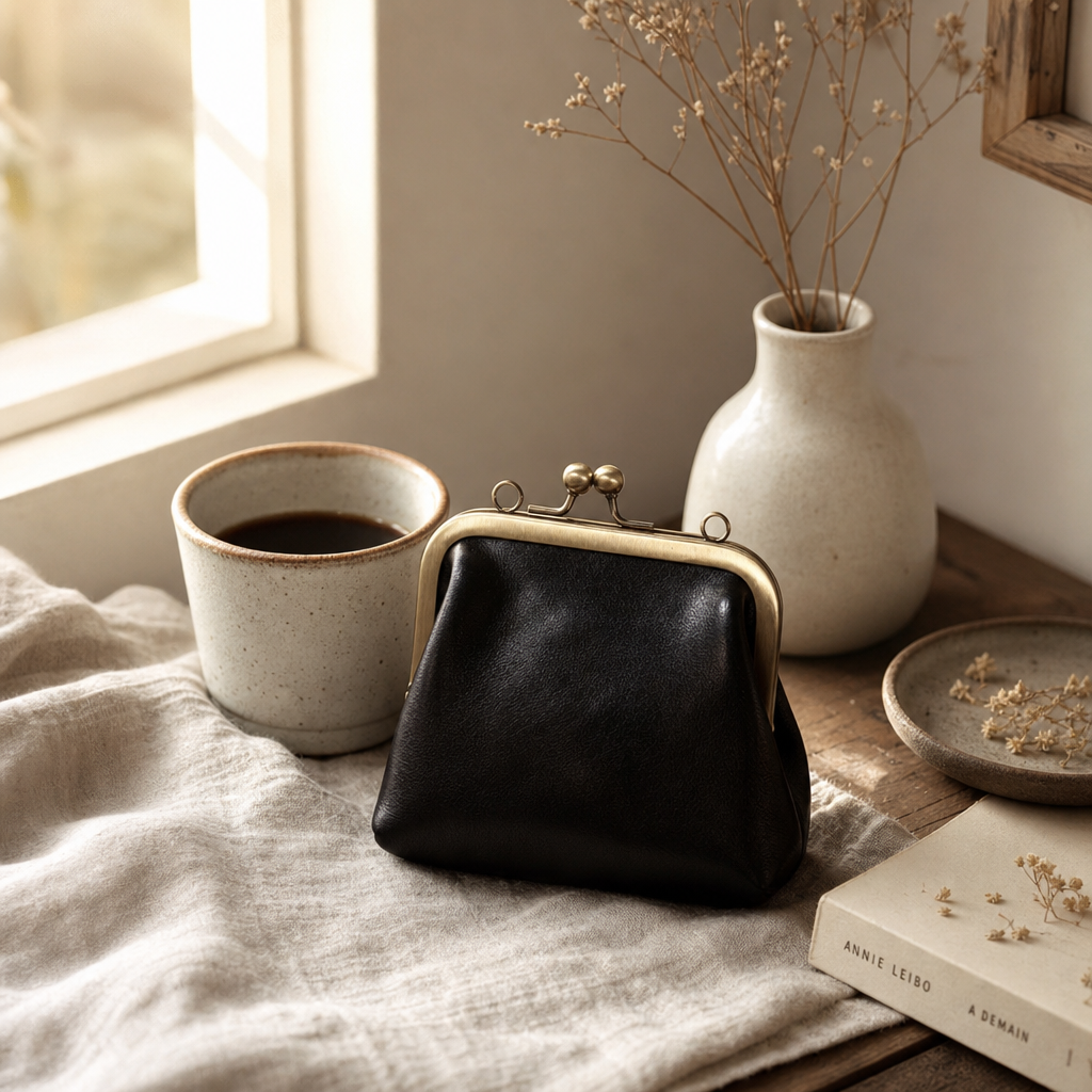 Vintage Black Leather Coin Purse - S