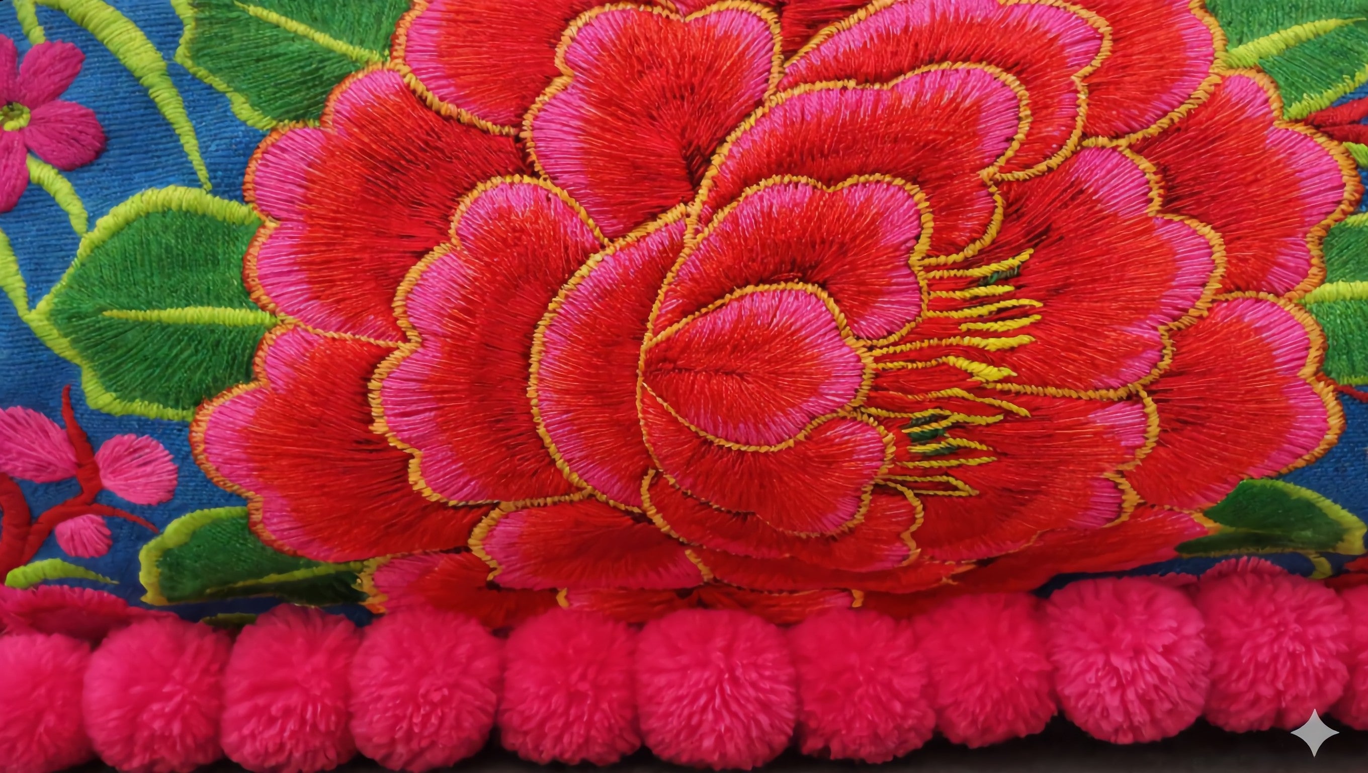 Embroidered toiletry bag, floral cosmetic pouch, fabric clutch with zipper