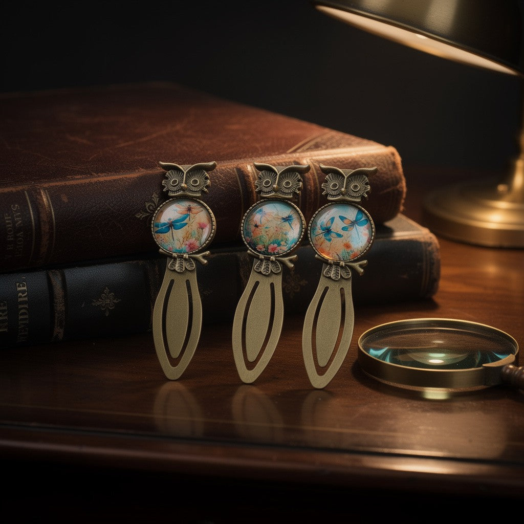 Vintage style owl and butterfly bookmark – metal with antique bronze finish