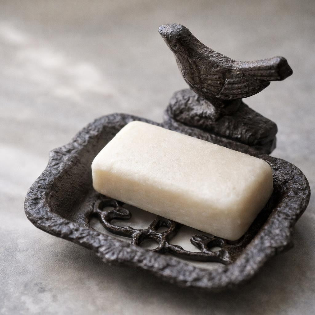 מעמד סבון ציפור מברזל יצוק | מחזיק סבון כפרי | דקורציית אמבטיה פארמהאוס | אביזר בית פונקציונלי