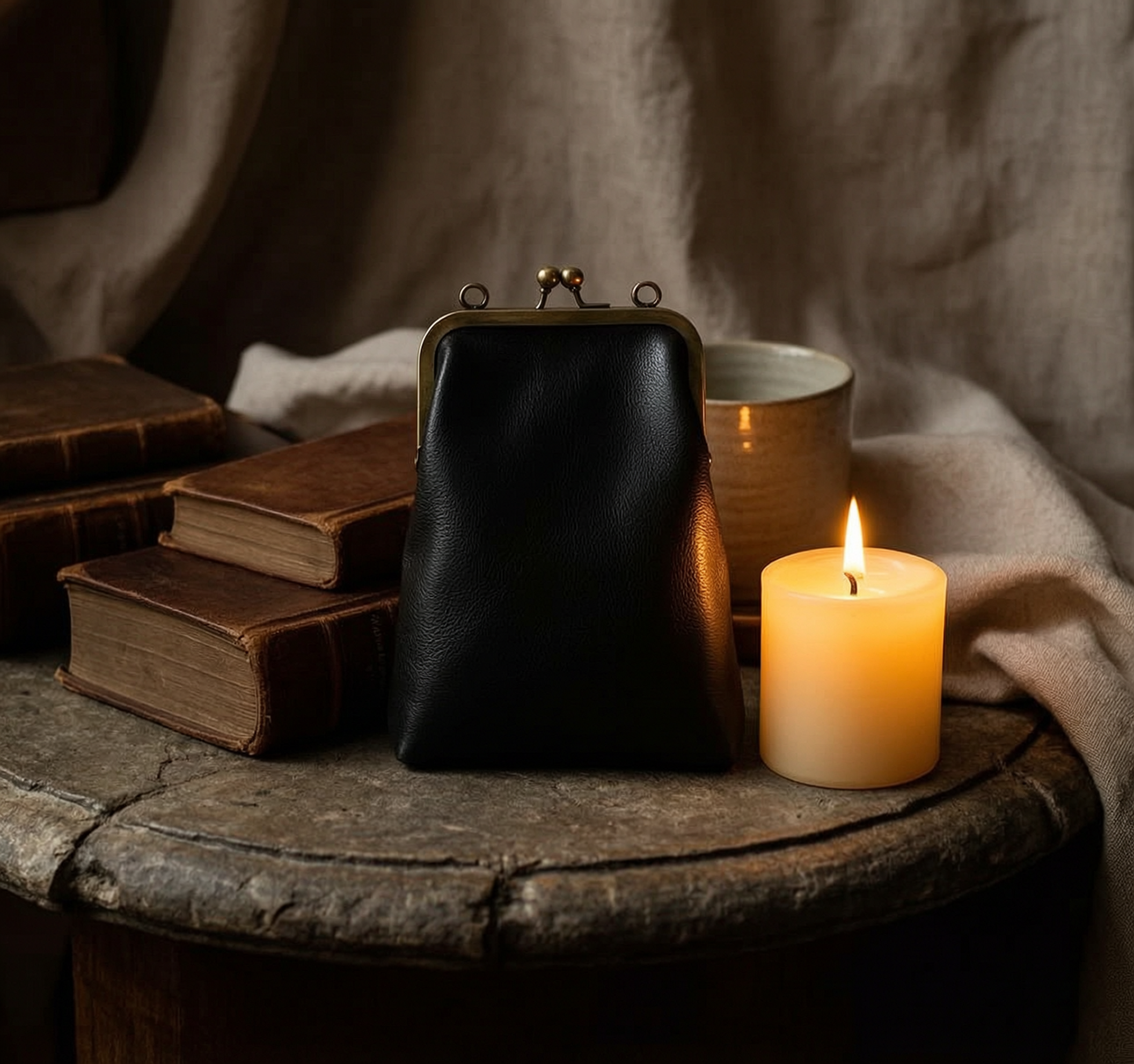 Vintage Black Leather Coin Purse - L