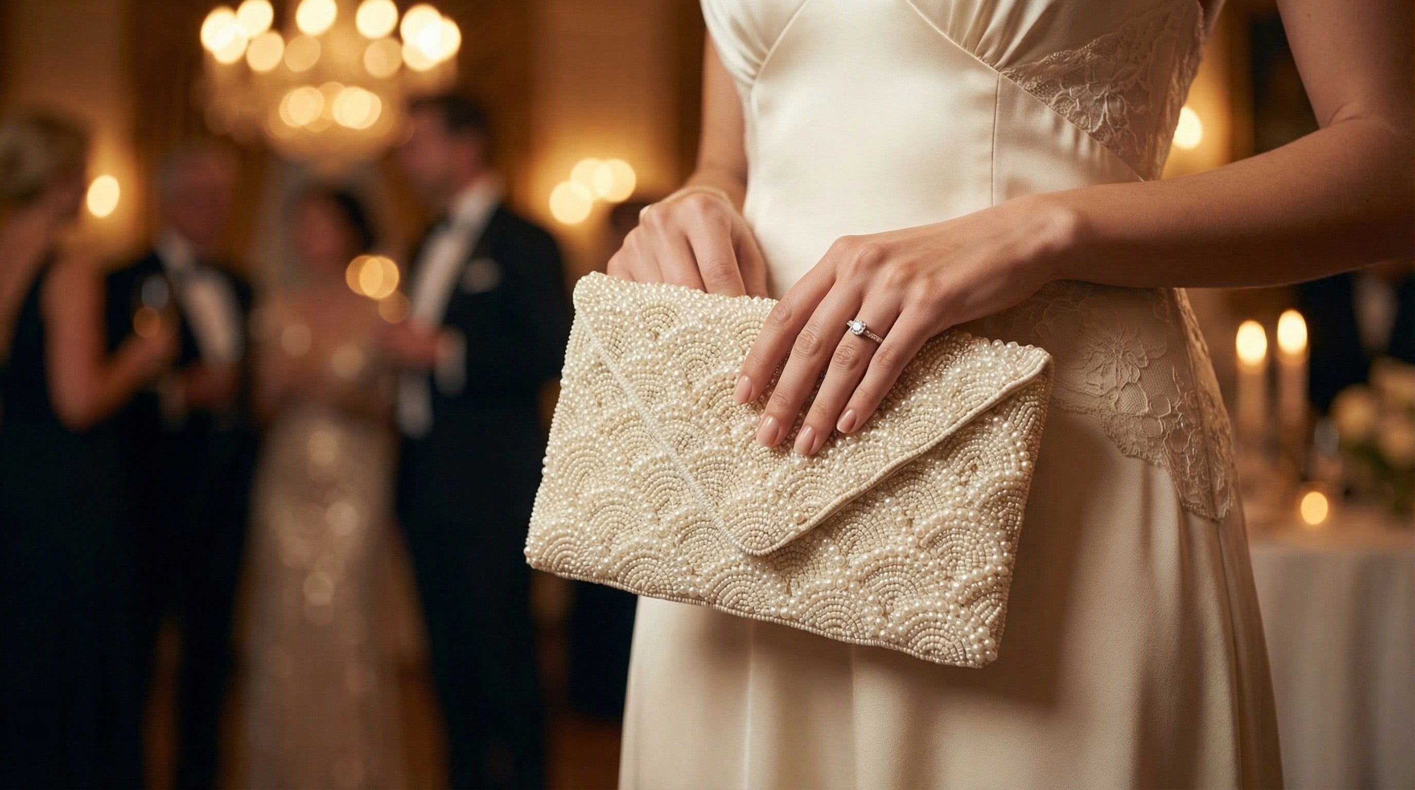 Beaded pearl clutch bag | Handmade ivory bead evening clutch