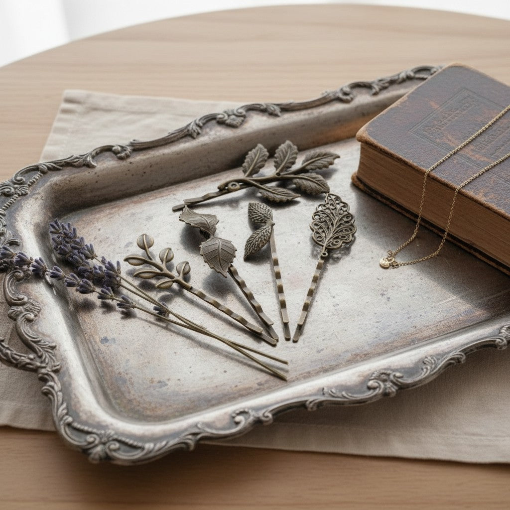 סט של 5 סיכות שיער בעיצוב עלים בסגנון וינטג' – סגנון בוטני עתיק – אביזרי שיער 