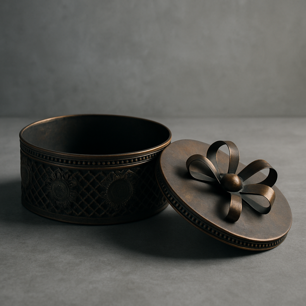 Tray with lid in vintage copper finish • Decorative storage box