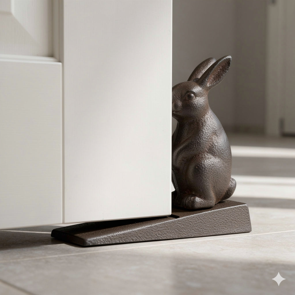 Cast iron rabbit door stop, heavy vintage decoration