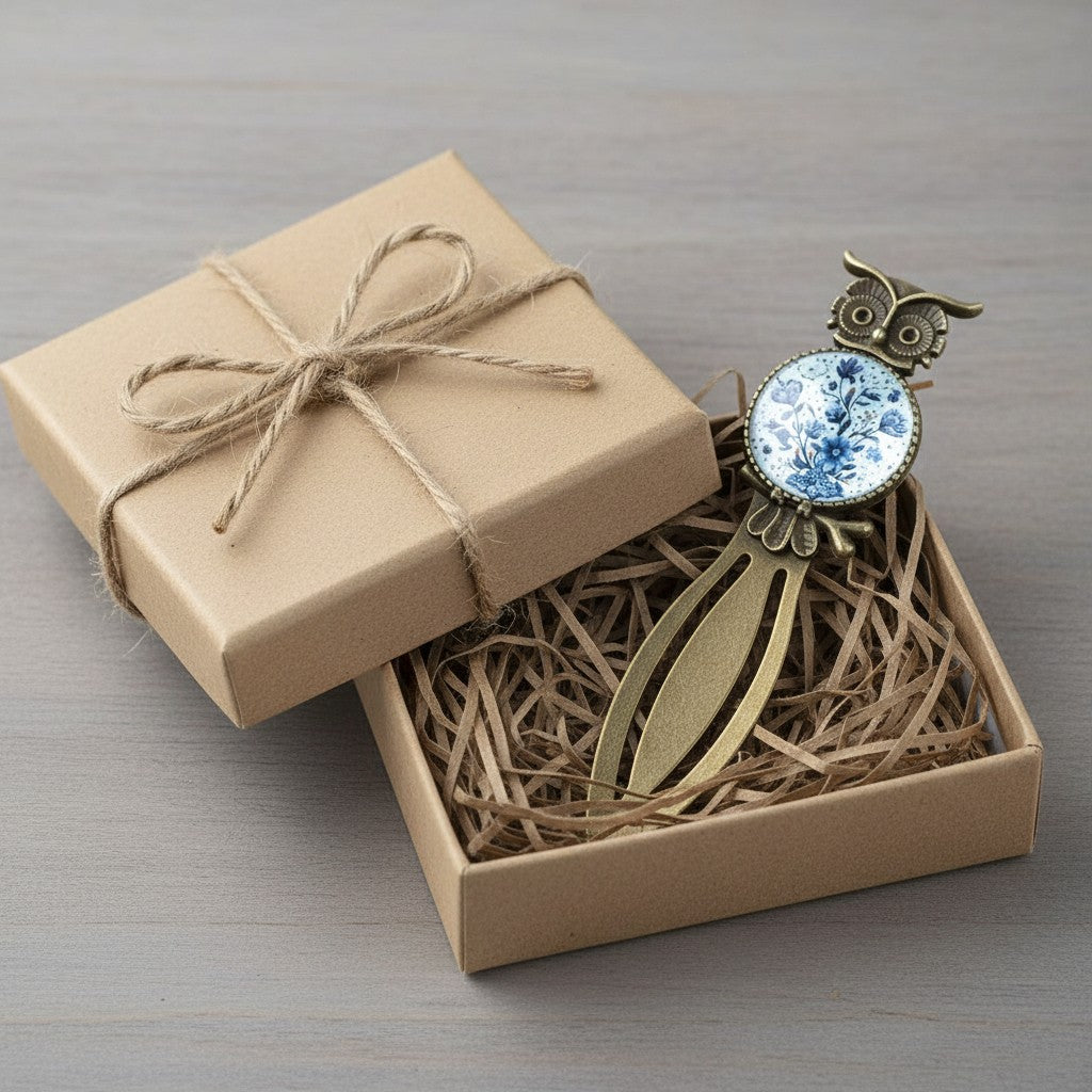 סימניית ינשוף ופרחים בסגנון וינטג' – מתכת בגימור ברונזה עתיקה – מתנה לחובבי ספרים