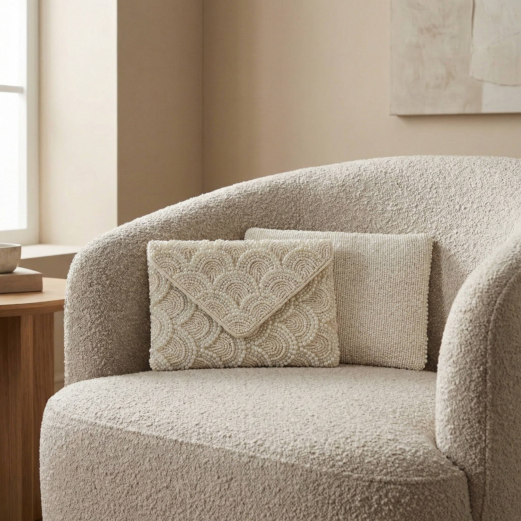 Double sided pearl clutch bag | Handmade ivory bead evening clutch