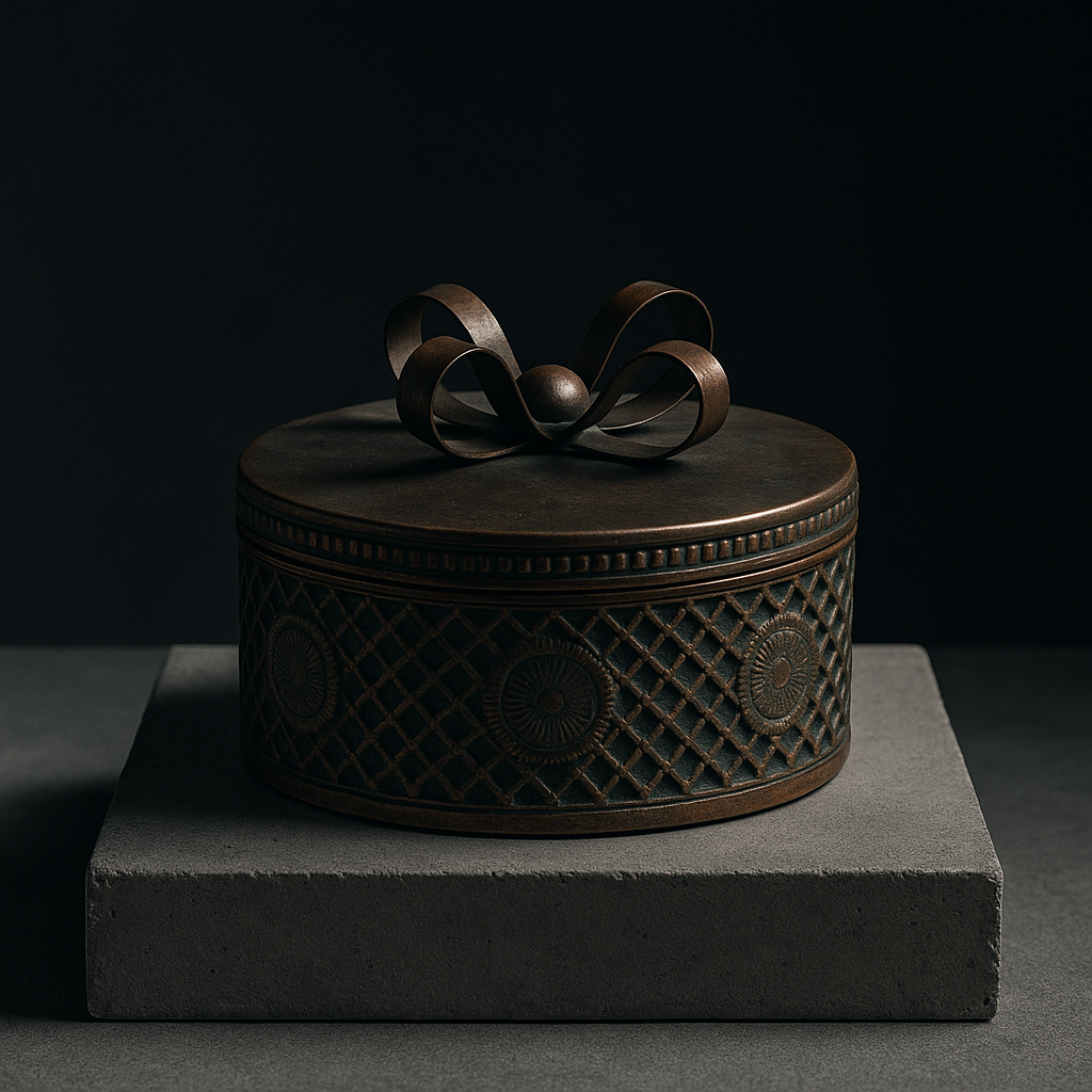 Tray with lid in vintage copper finish • Decorative storage box