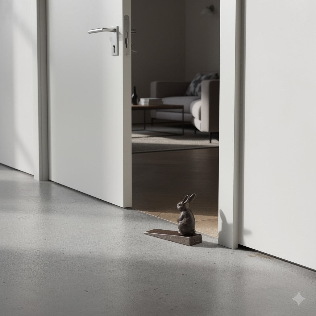 מעצור דלת ארנב מיציקת ברזל – דקורציית וינטג' כבדה – אביזר בית כפרי