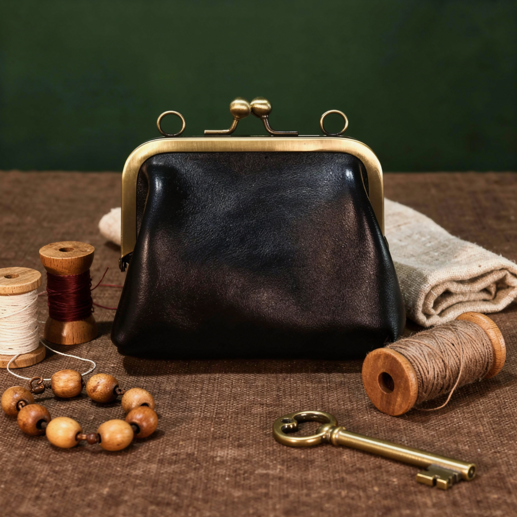 Vintage Black Leather Coin Purse - S