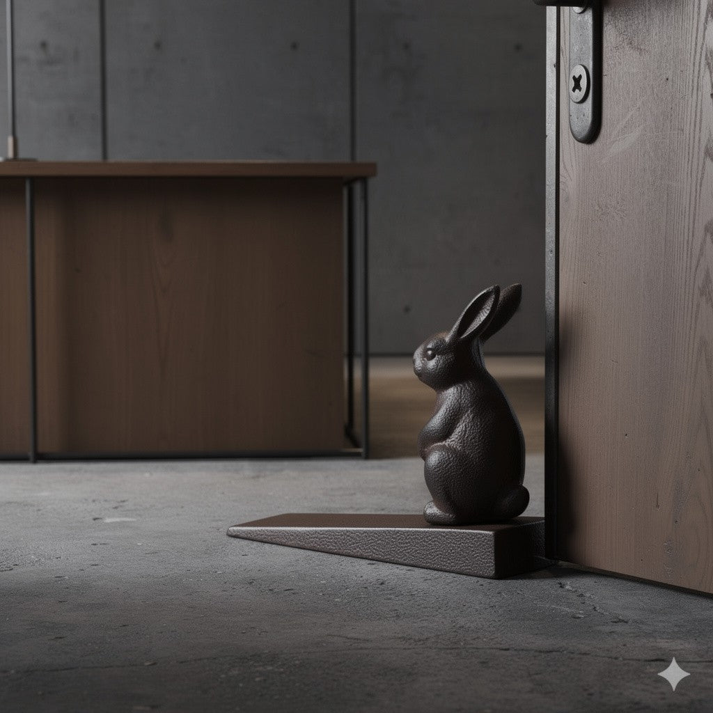 מעצור דלת ארנב מיציקת ברזל – דקורציית וינטג' כבדה – אביזר בית כפרי