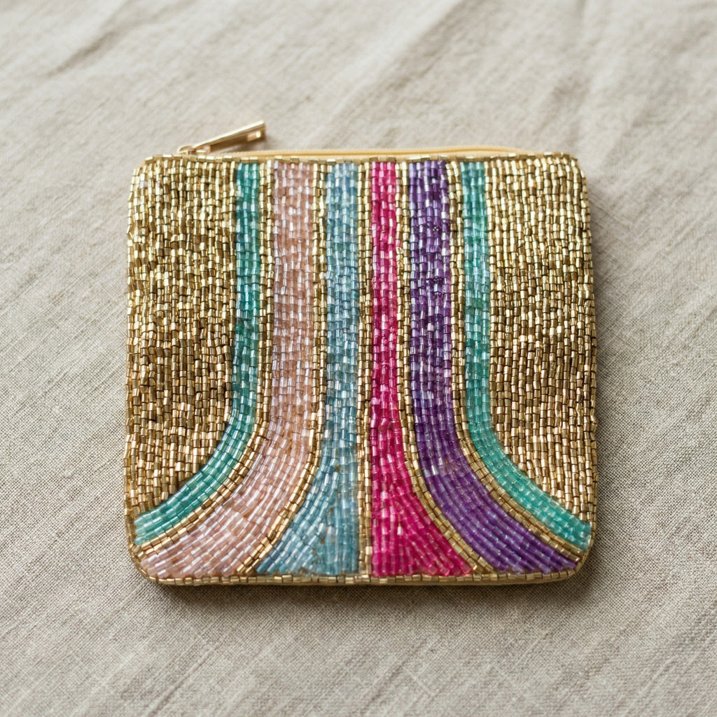 Beaded Zip Wallet | Handmade Colorful Bead Pouch | 13 x 13 cm Zipper Coin Purse