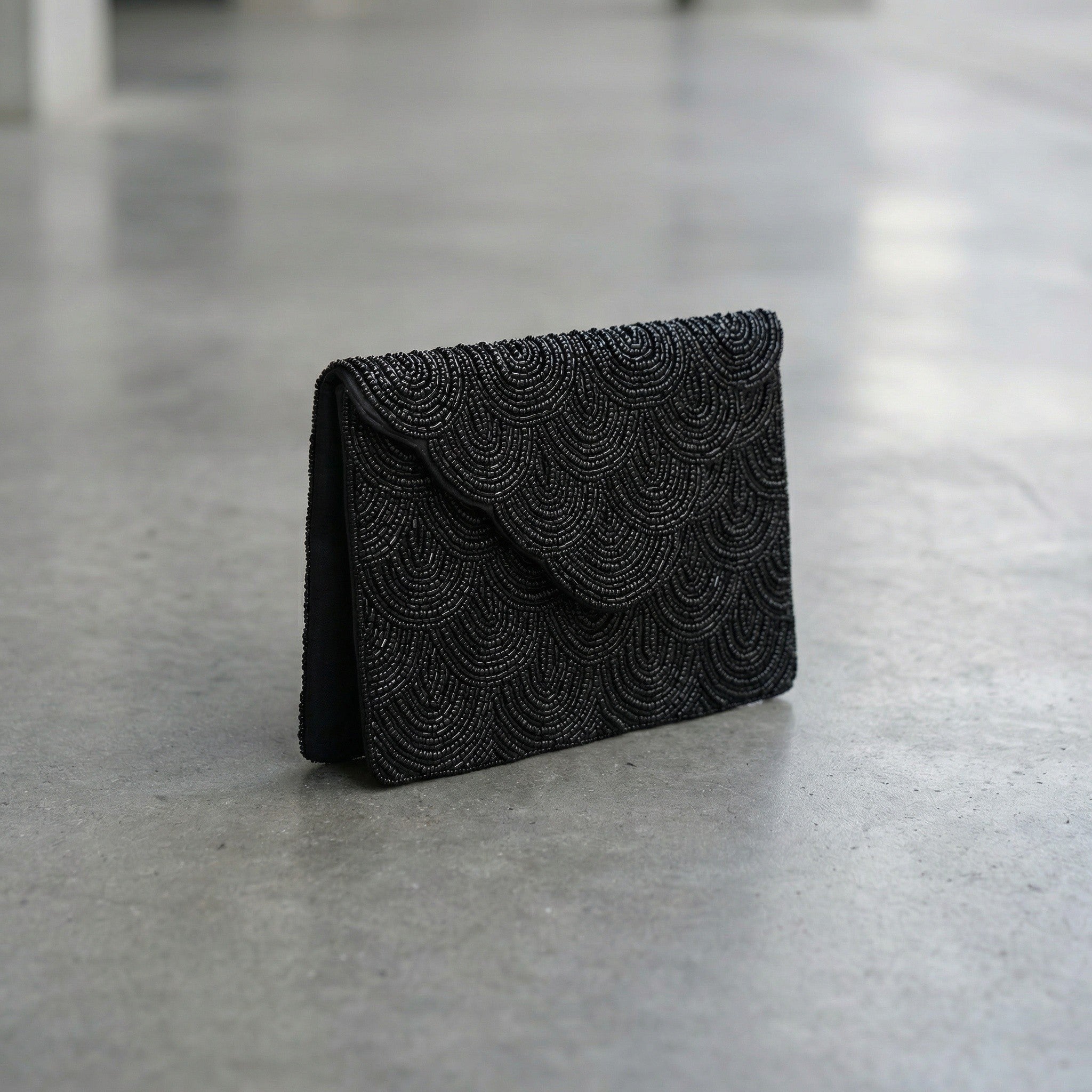 Handmade black beaded clutch  | Elegant beaded evening bag