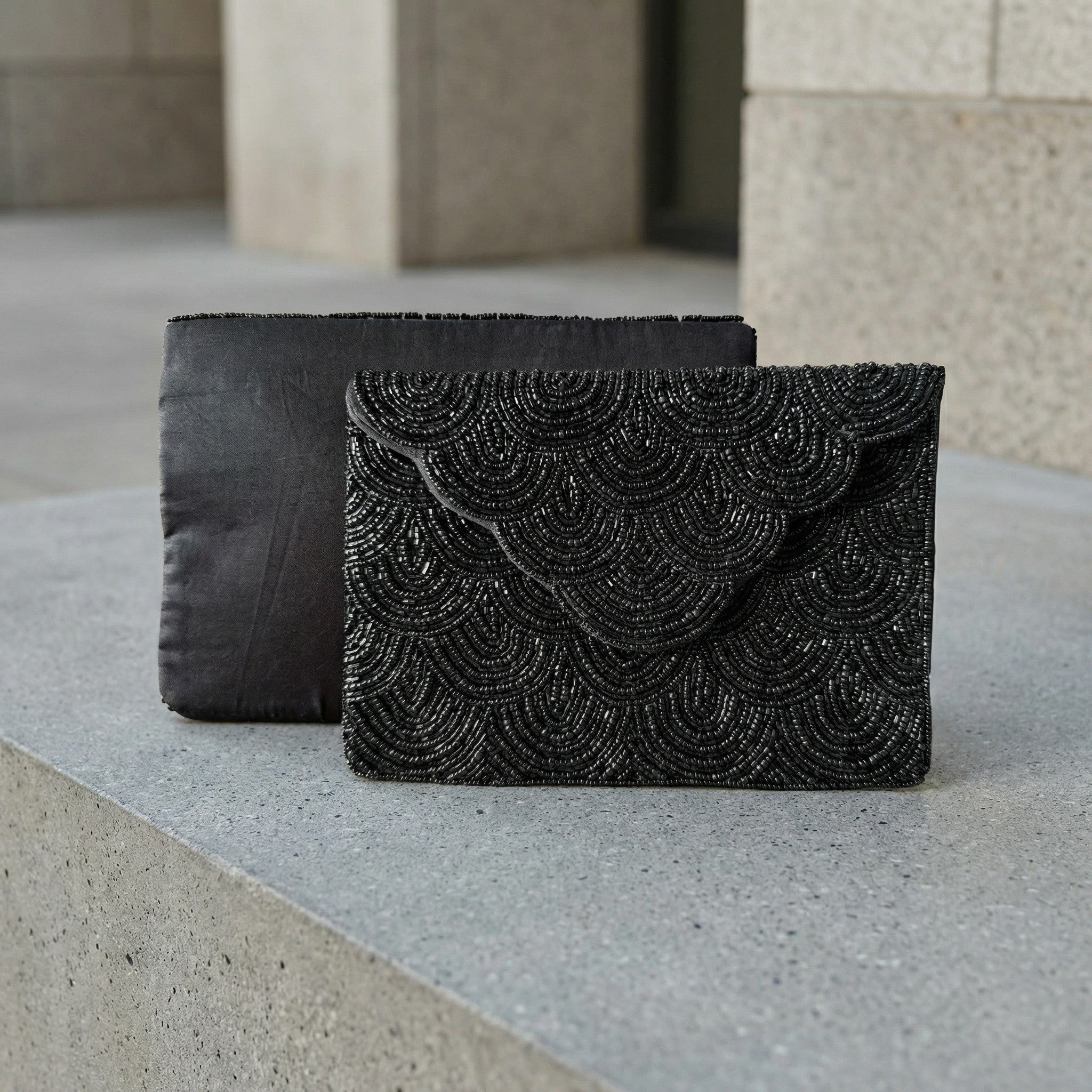 Handmade black beaded clutch  | Elegant beaded evening bag