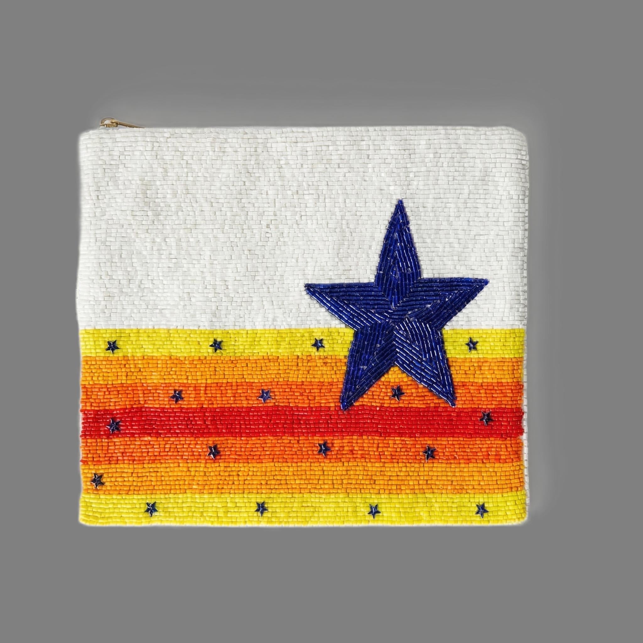 One sided Beaded Star Clutch with Gold Chain | Day to Night Handmade Statement Bag