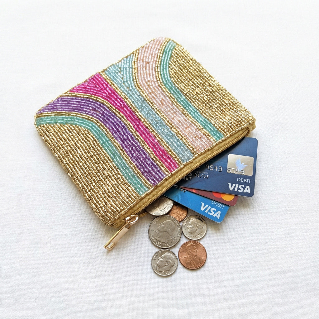 Beaded Zip Wallet | Handmade Colorful Bead Pouch | 13 x 13 cm Zipper Coin Purse