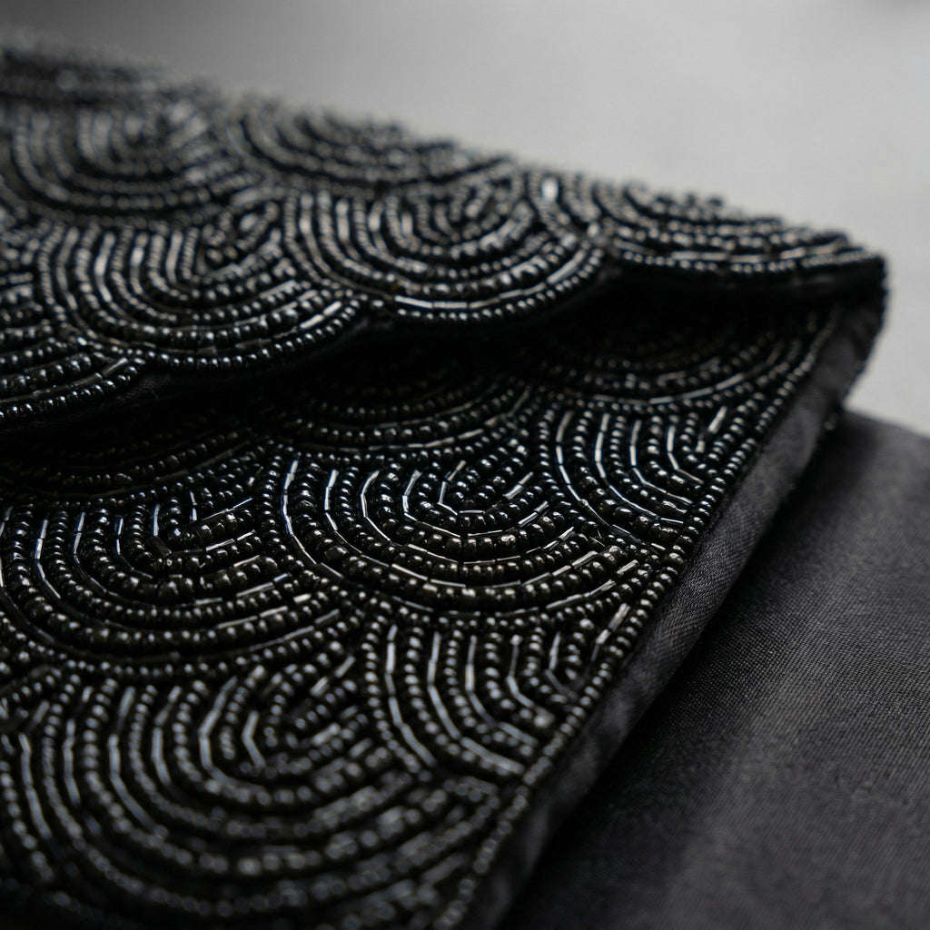 Handmade black beaded clutch  | Elegant beaded evening bag