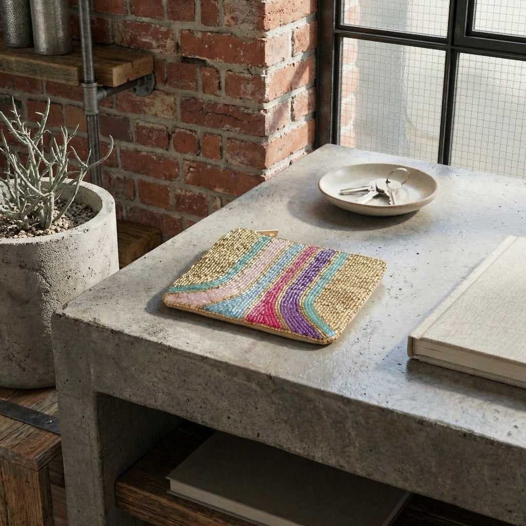 Beaded Zip Wallet | Handmade Colorful Bead Pouch | 13 x 13 cm Zipper Coin Purse