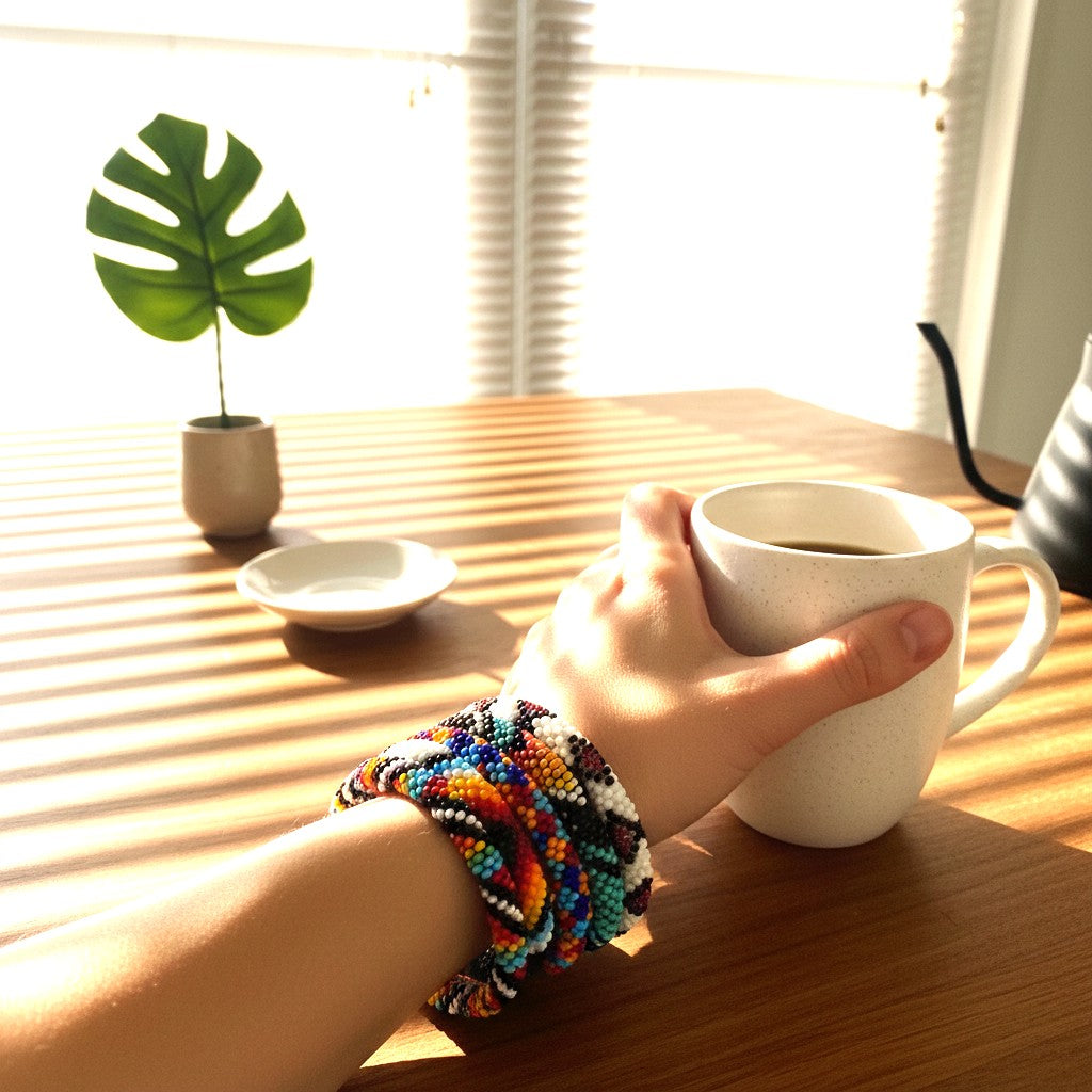 Set of 5 handmade beaded bracelets from Nepal
