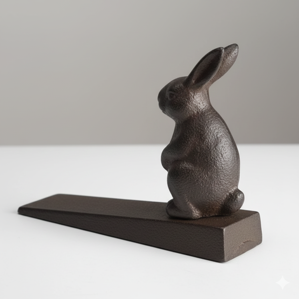 מעצור דלת ארנב מיציקת ברזל – דקורציית וינטג' כבדה – אביזר בית כפרי